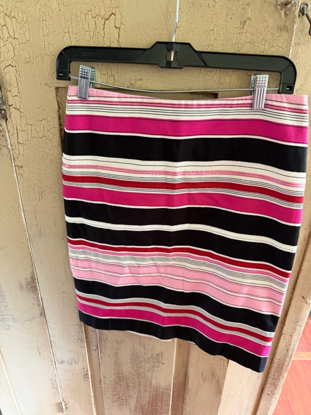 Talbots Pink, Black and White Striped Pencil Skirt